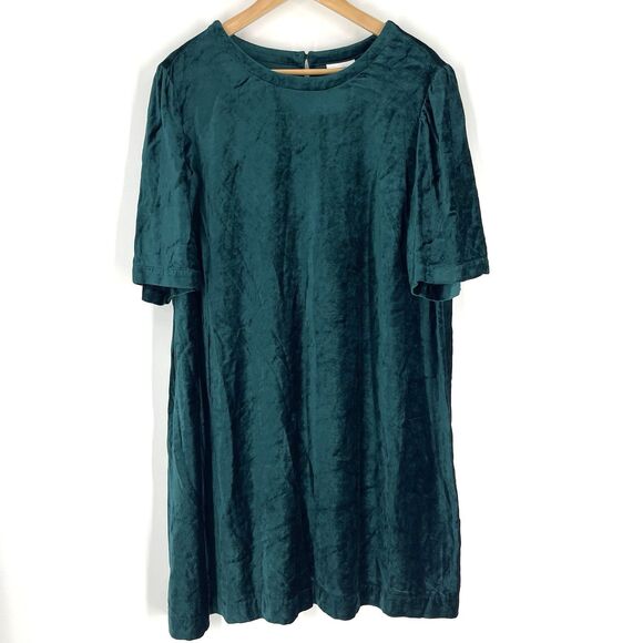 J Jill Dress XL Petite Green Velvet Puff Sleeve Holiday Party Cocktail Evening - Picture 1 of 11